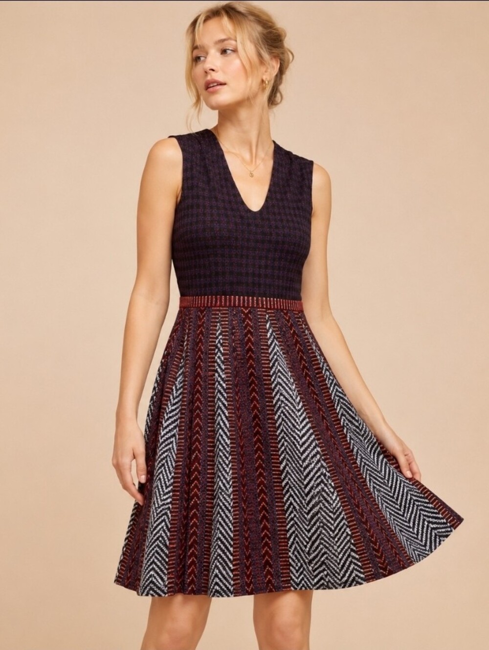 Maeve Anthropologie Carolina Fit Flare Dress Knit Tribal Hipster Sz 2 EUC